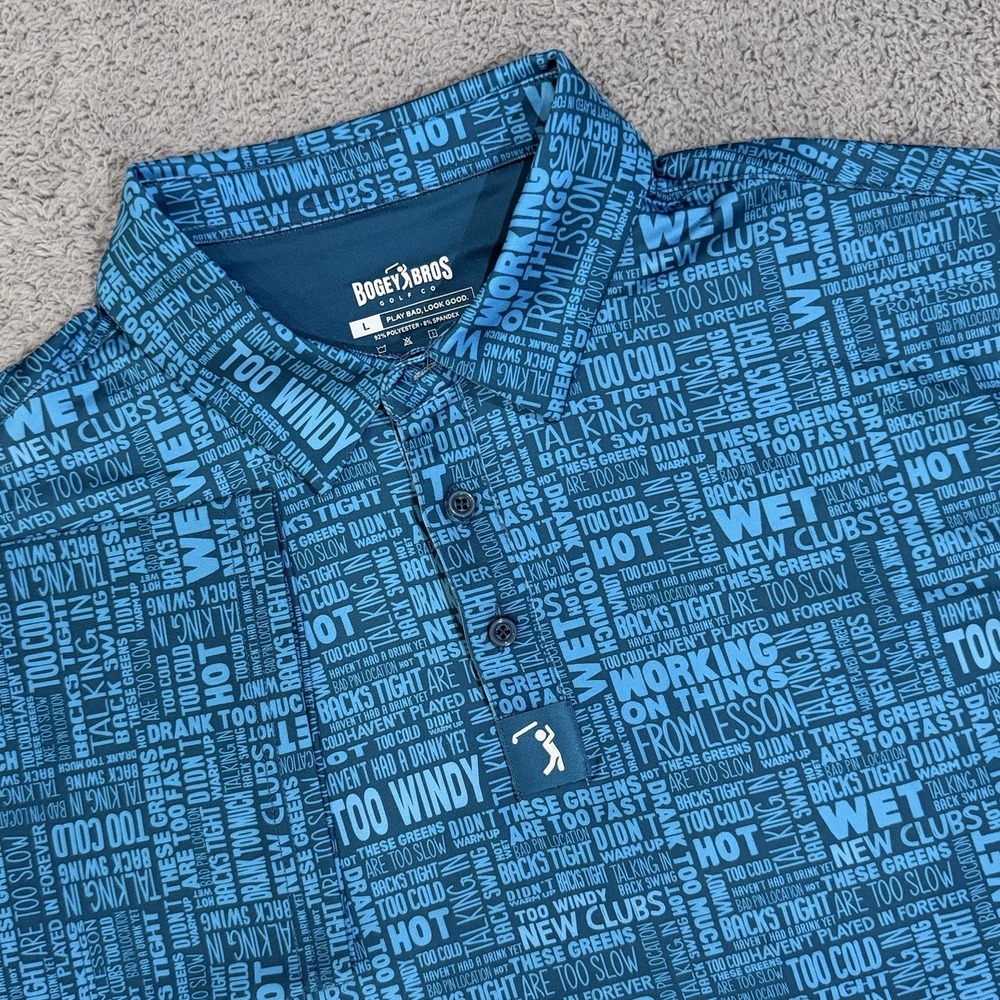 Bogey Bros Golf Polo Shirt Men's Large Blue AOP Excuses Performance Stretch